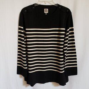 Anne Klein - Black and Tan Stripe Knit Top.  Size XL